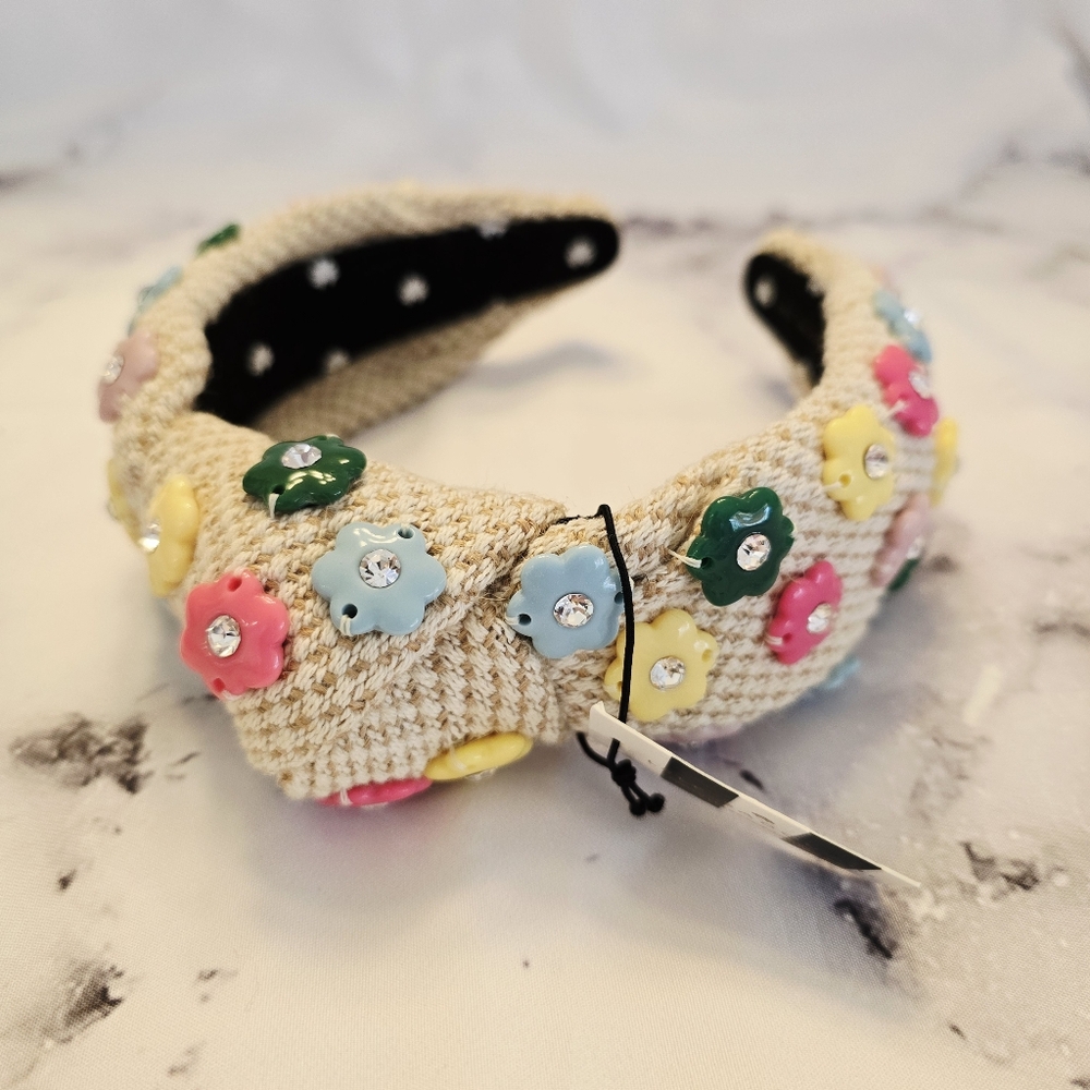 Lele Sadoughi Daphne Floral Crystal Charm Knotted Headband in Vintage Rainbow